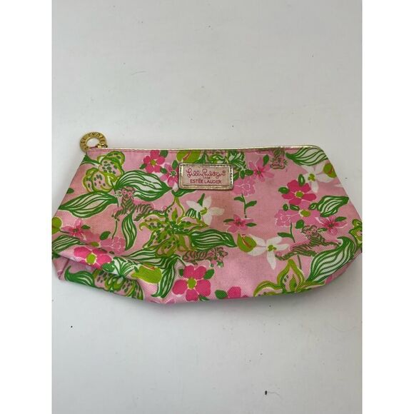 Lilly‎ Pulitzer Floral Print Waterproof Cosmetic Pouch Bag Green/Pink - Picture 1 of 2